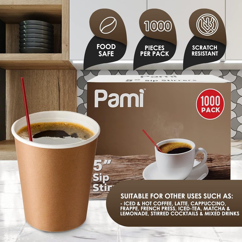 PAMI Disposable 5in Plastic Sip Stirrers/Straws, Value Pack of 1000 Stirring Sticks for Hot & Cold Drinks, Cocktail & Coffee Bar Stir Straws (Red One Size) - Image 5